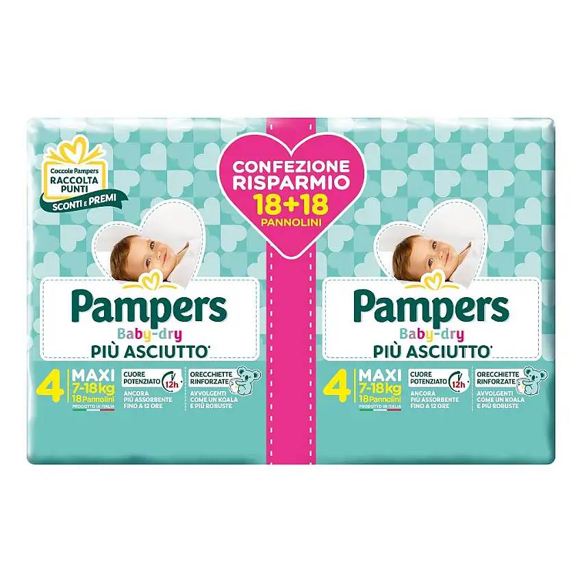 PAMPERS BABY DRY PANNOLINI DUO DOWNCOUNT MAXI 36 PEZZI