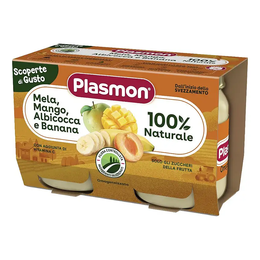PLASMON OMOGENEIZZATO MELA MANGO ALBICOCCA BANANA 2 PEZZI DA 104 G