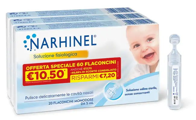 SOLUZIONE FISIOLOGICA NARHINEL 3 PACK PROMO 2022 DA 20 FLACONCINI DA 5 ML