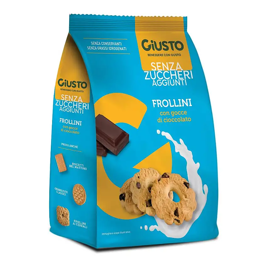 GIUSTO SENZA ZUCCHERO FROLLINI GOCCE CIOCCOLATO SENZA ZUCCHERO 350 G