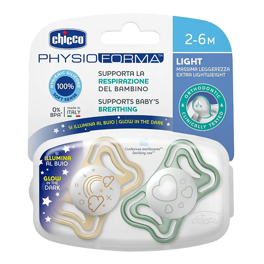CHICCO SUCCHIETTO LIGHT LUMI SILICONE 2-6M 2 PEZZI