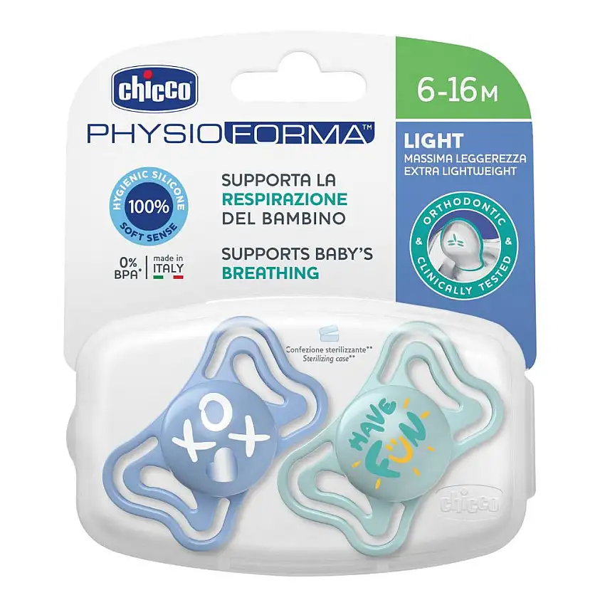 CHICCO SUCCHIETTO LIGHT AZZURRO SILICONE 6-16M 2 PEZZI
