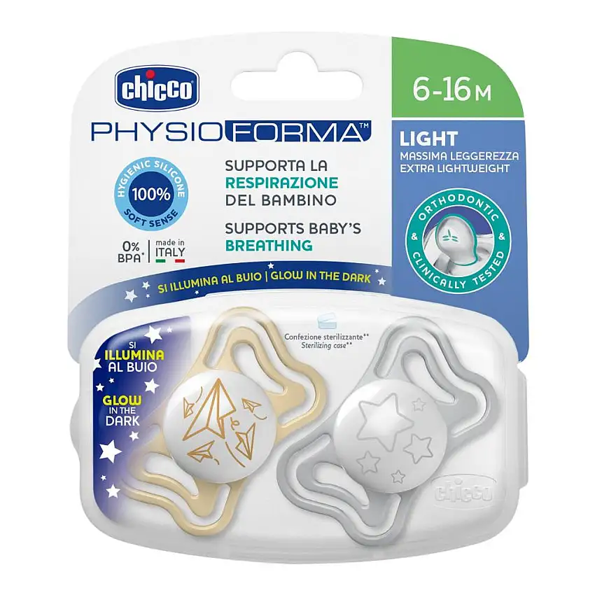 CHICCO SUCCHIETTO LIGHT LUMI SILICONE 6-16M 2 PEZZI