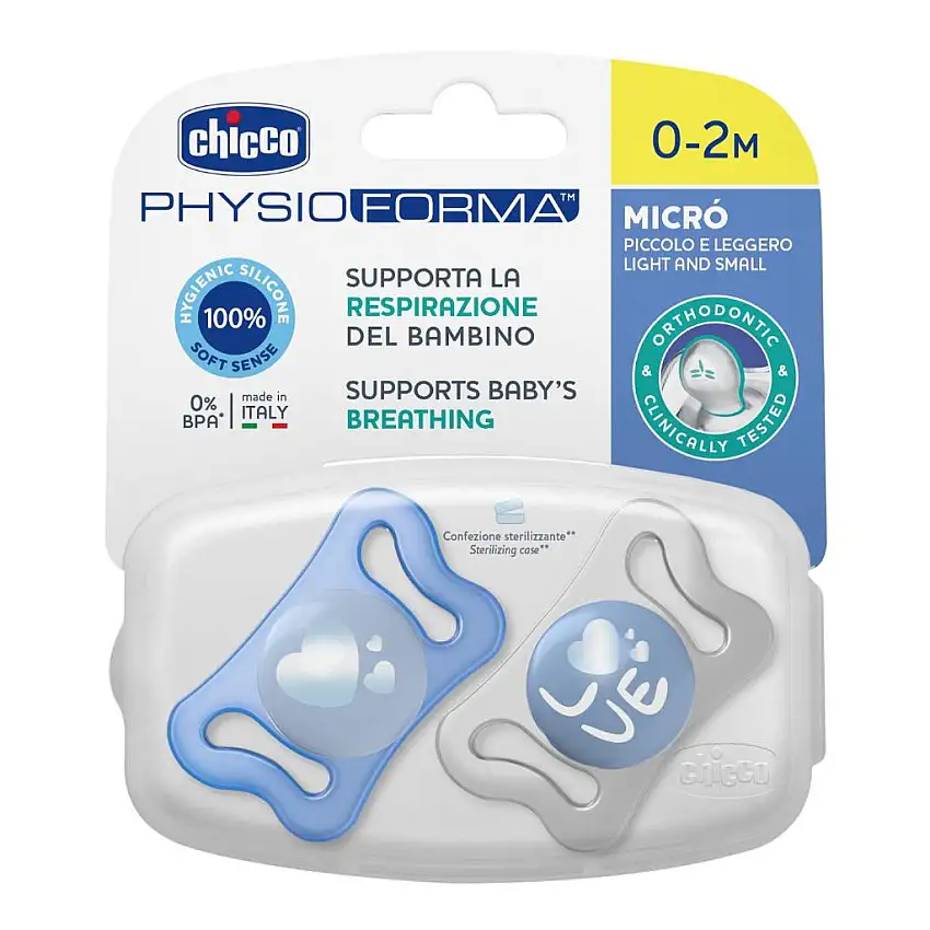 CHICCO SUCCHIETTO MICRO AZZURRO SILICONE 0-2M 2 PEZZI